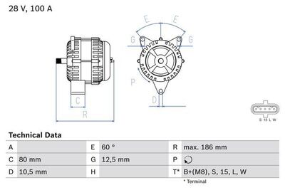 ALTERNATEUR OEM-BOSCH 28V 100A TGA